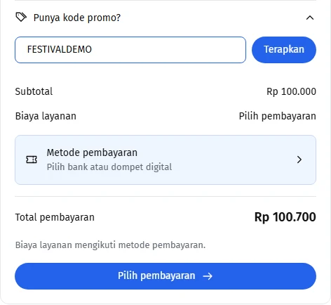 Kolom kode promo dan tombol Terapkan