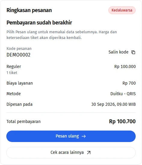 Pesan ulang dari pesanan yang kedaluwarsa