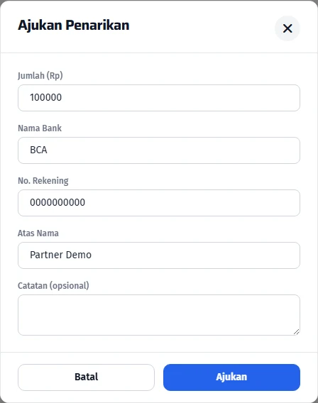 Nominal pengajuan dan rekening tujuan penarikan