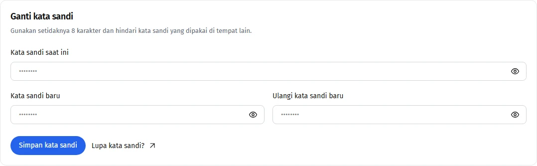 Penggantian kata sandi melalui tab Keamanan