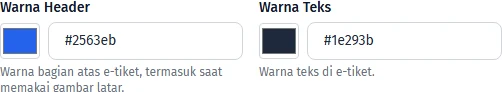 Pilihan warna header dan teks e-tiket